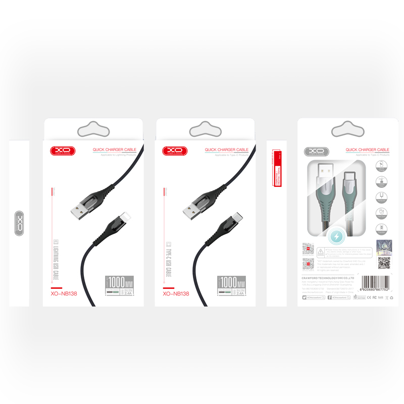 XO kabel NB138 USB - microUSB 1,0 m 2,4A czarny / 2