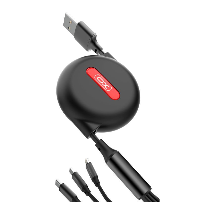 XO kabel NB142 3w1 USB - Lightning + USB-C + microUSB 1,0 m 2,4A czarny