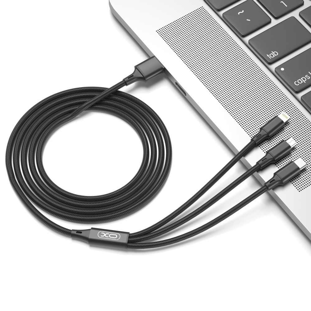 XO kabel NB173 3w1 USB - Lightning + USB-C + microUSB 1,2 m 2,4A czarny / 2