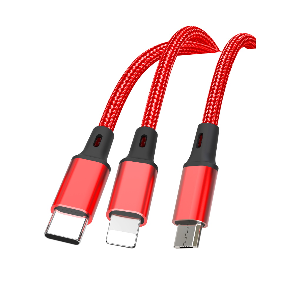 XO kabel NB173 3w1 USB - Lightning + USB-C + microUSB 1,2 m 2,4A czerwony / 2