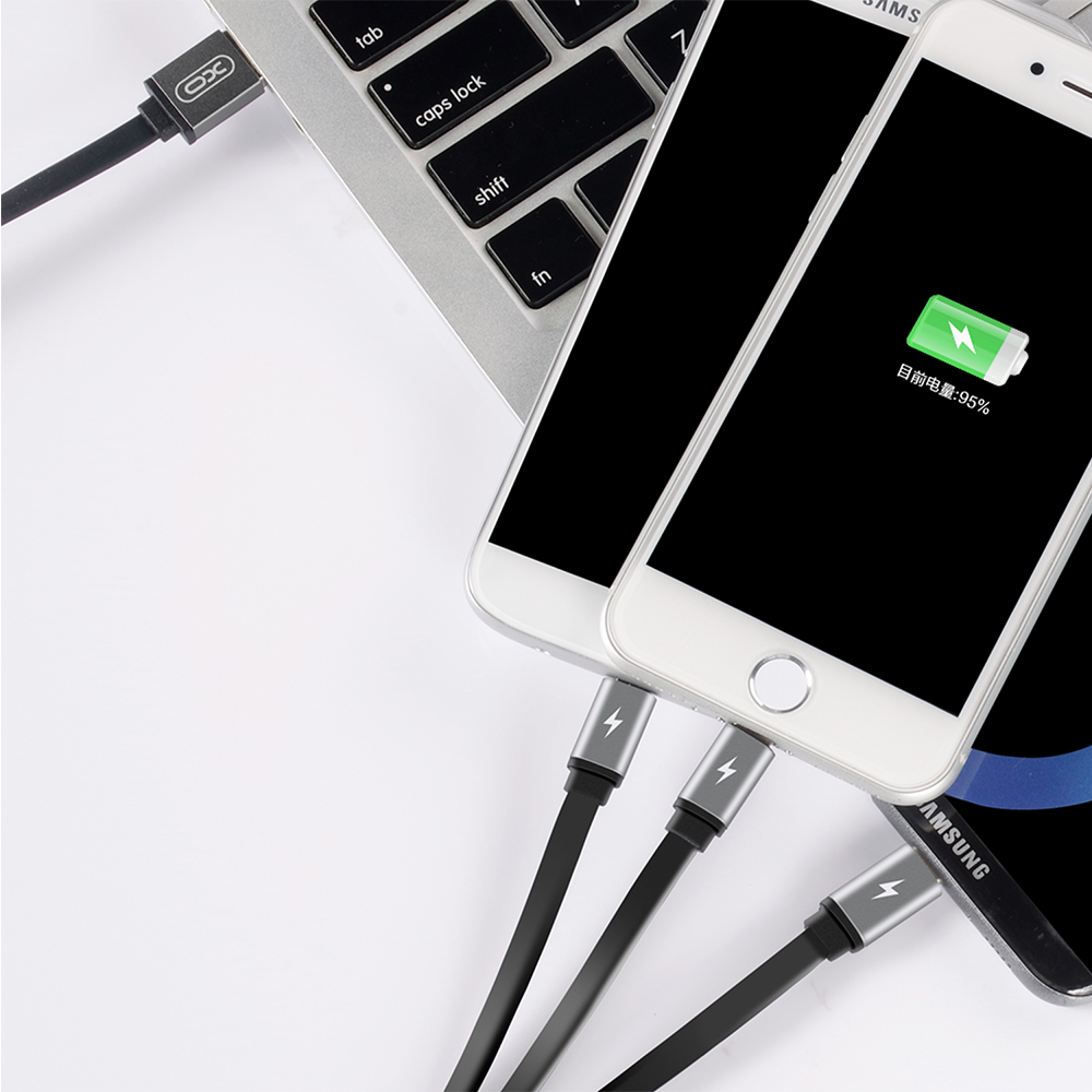 XO Kabel NB18 3w1 (8-pin/micro/typ-C) czarny 2,4A 1,2m / 3