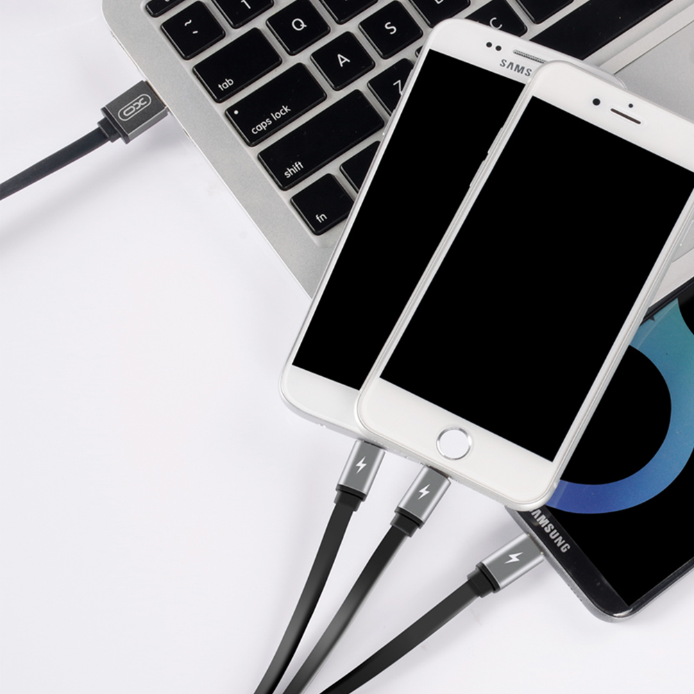 XO Kabel NB18 3w1 (8-pin/micro/typ-C) czarny 2,4A 1,2m / 5