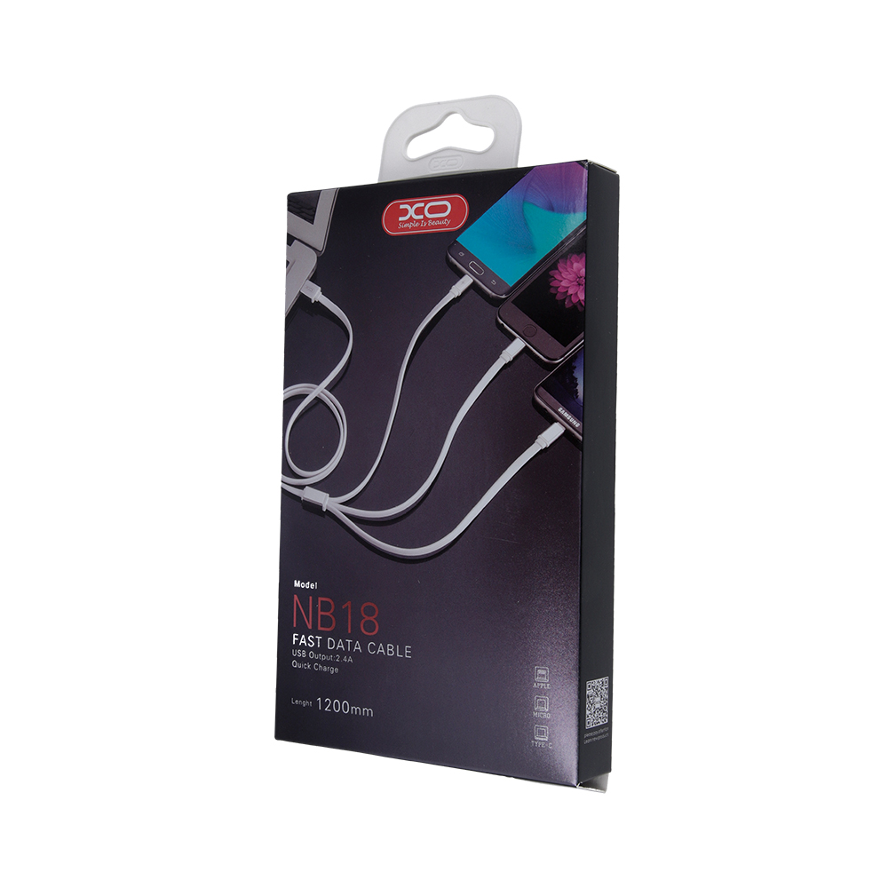 XO Kabel NB18 3w1 (8-pin/micro/typ-C) srebrny 2,4A 1,2m / 2