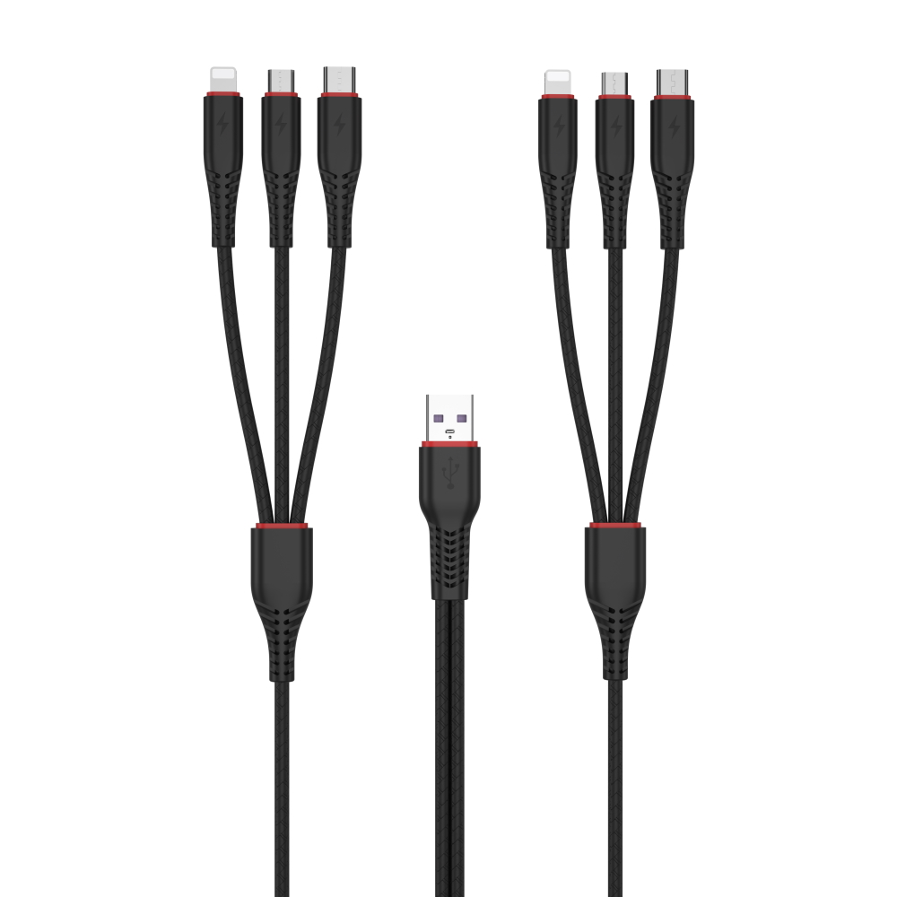 XO kabel NB196 6w1 USB - 2x Lightning + USB-C + microUSB 1,2m 3,5A / 2 m 2,5A czarny