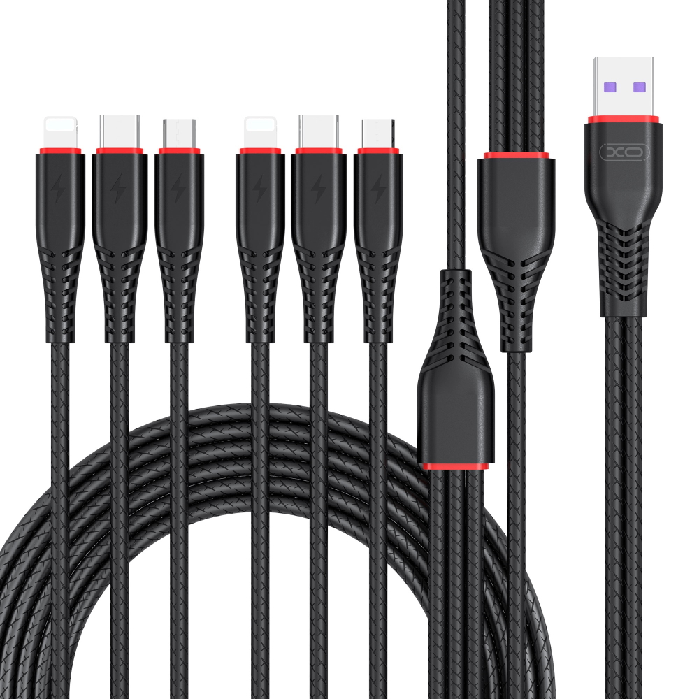 XO kabel NB196 6w1 USB - 2x Lightning + USB-C + microUSB 1,2m 3,5A / 2 m 2,5A czarny / 2