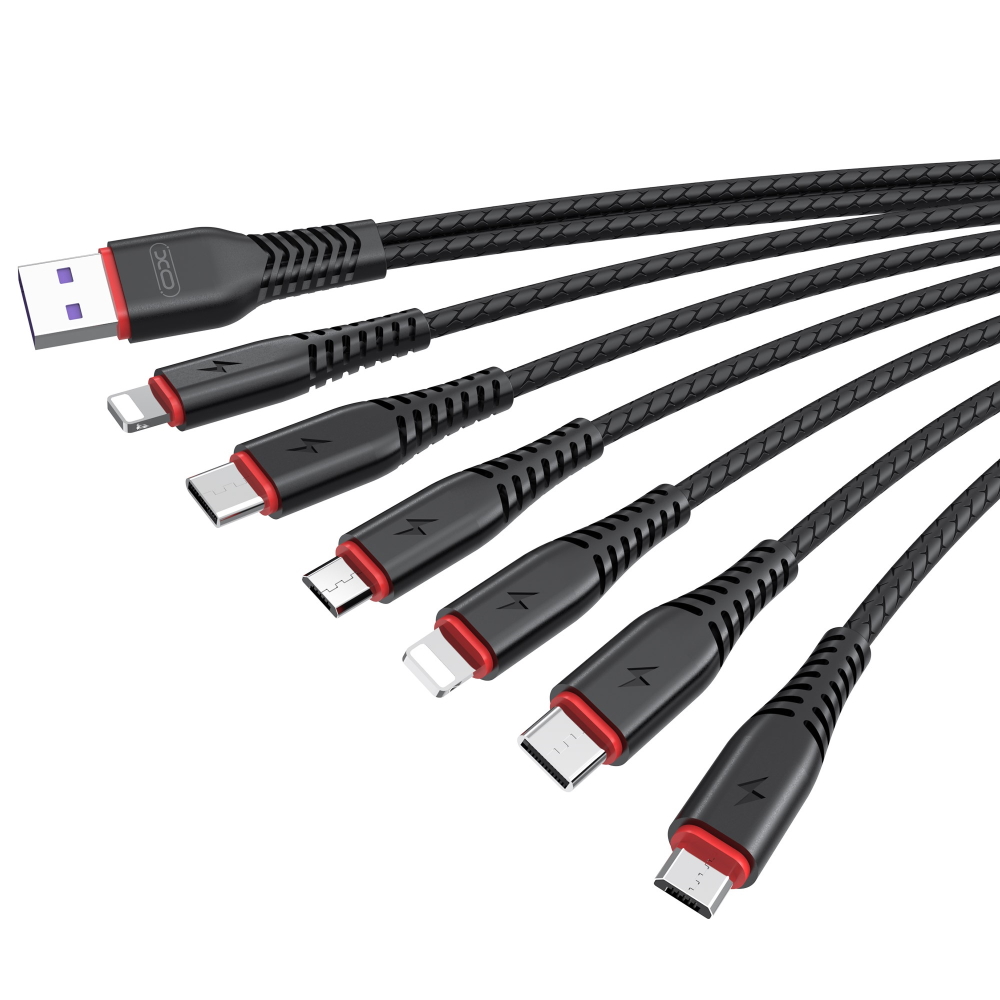 XO kabel NB196 6w1 USB - 2x Lightning + USB-C + microUSB 1,2m 3,5A / 2 m 2,5A czarny / 5