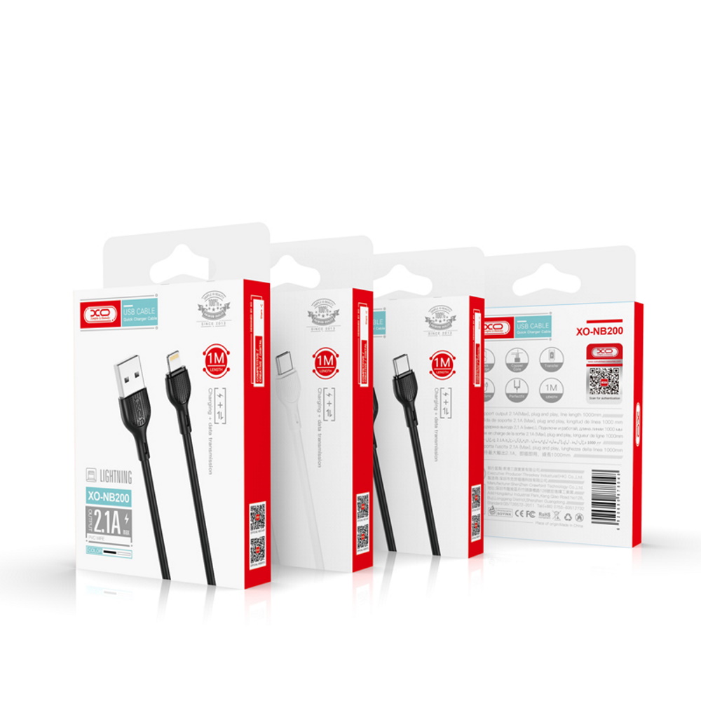 XO kabel NB200 USB - Lightning 1,0m 2.4A bia�y / 2