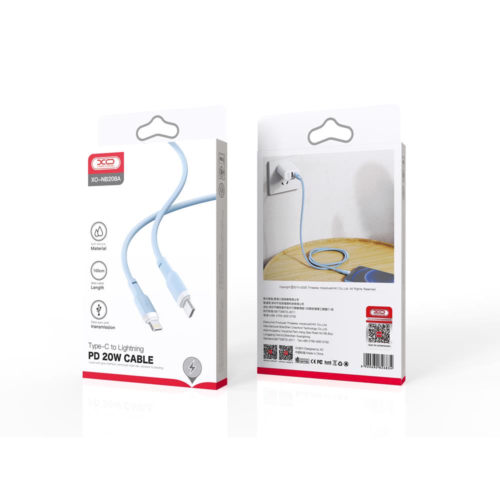 XO kabel NB208A PD USB-C - Lightning 1,0m 20W niebieski / 2