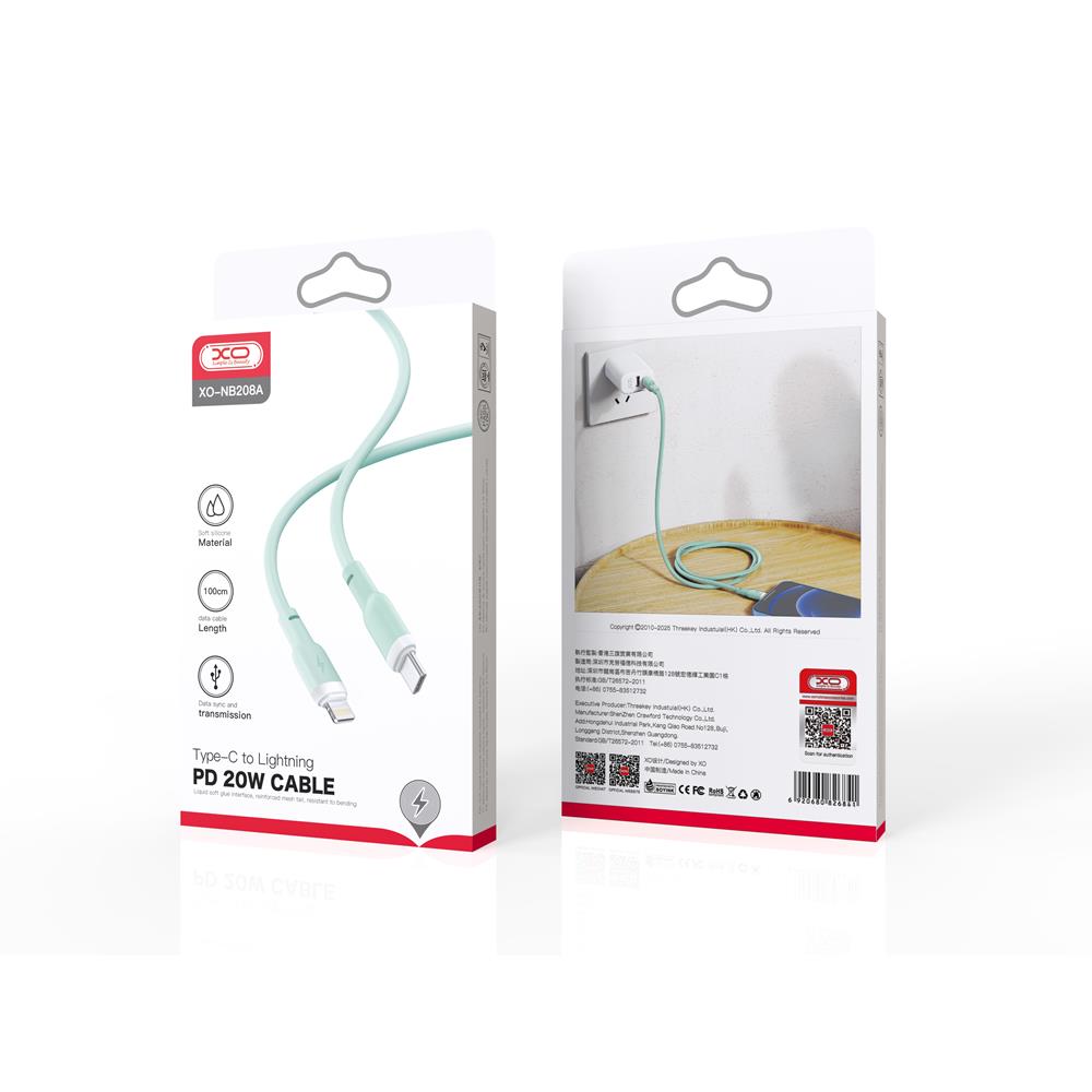 XO kabel NB208A PD USB-C - Lightning 1,0m 20W zielony / 2