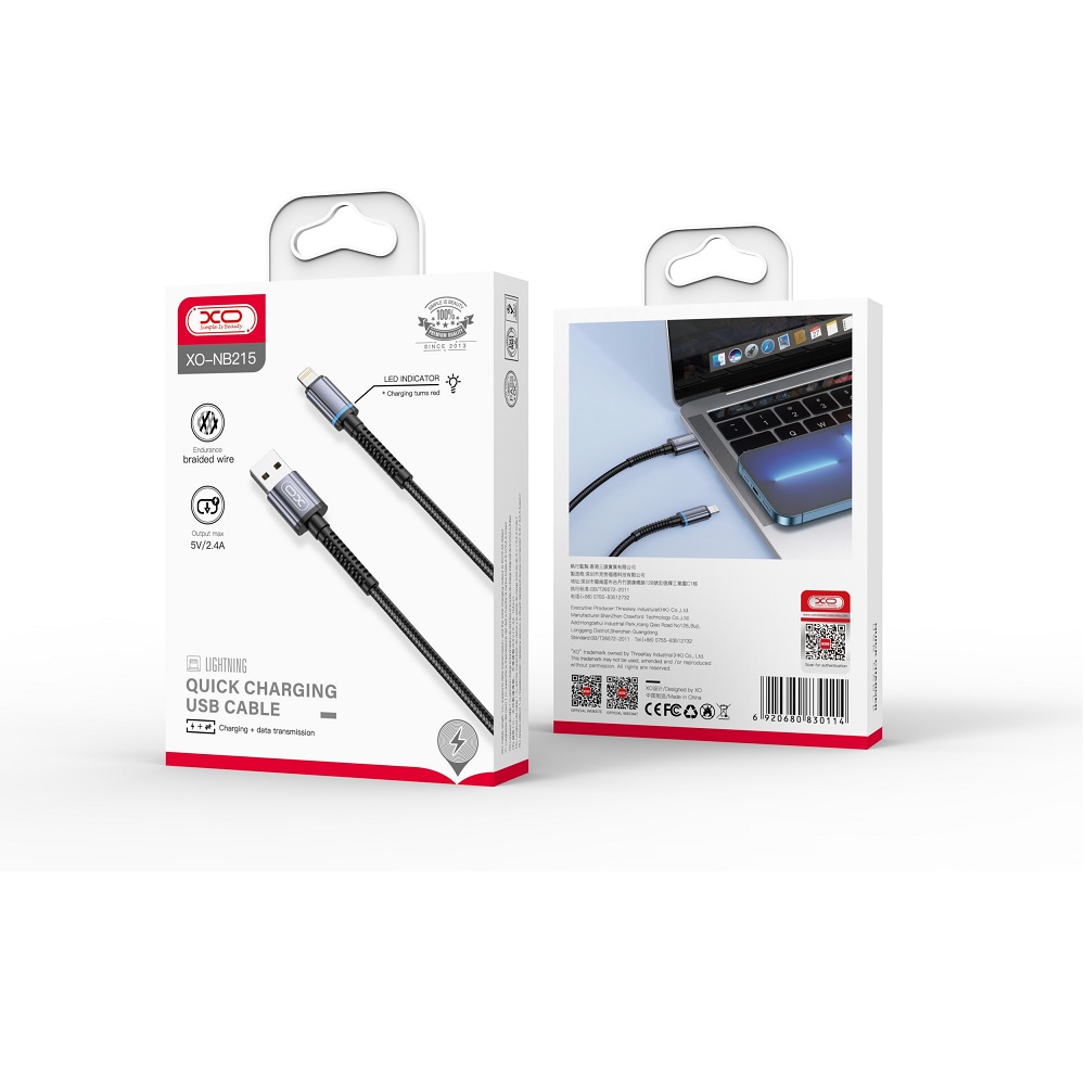 XO kabel NB215 USB - Lightning 1,0 m 2,4A czarny / 3