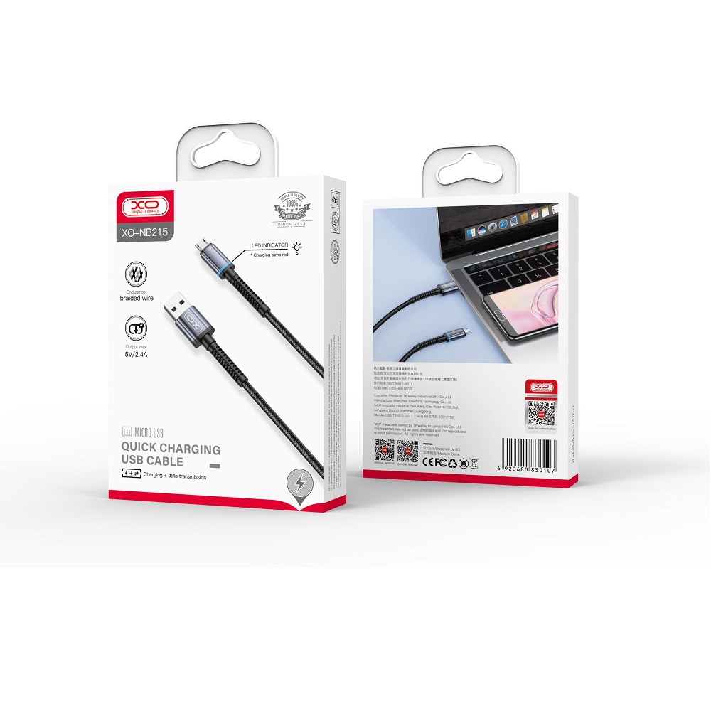 XO kabel NB215 USB - microUSB 1,0 m 2,4A czarny / 2