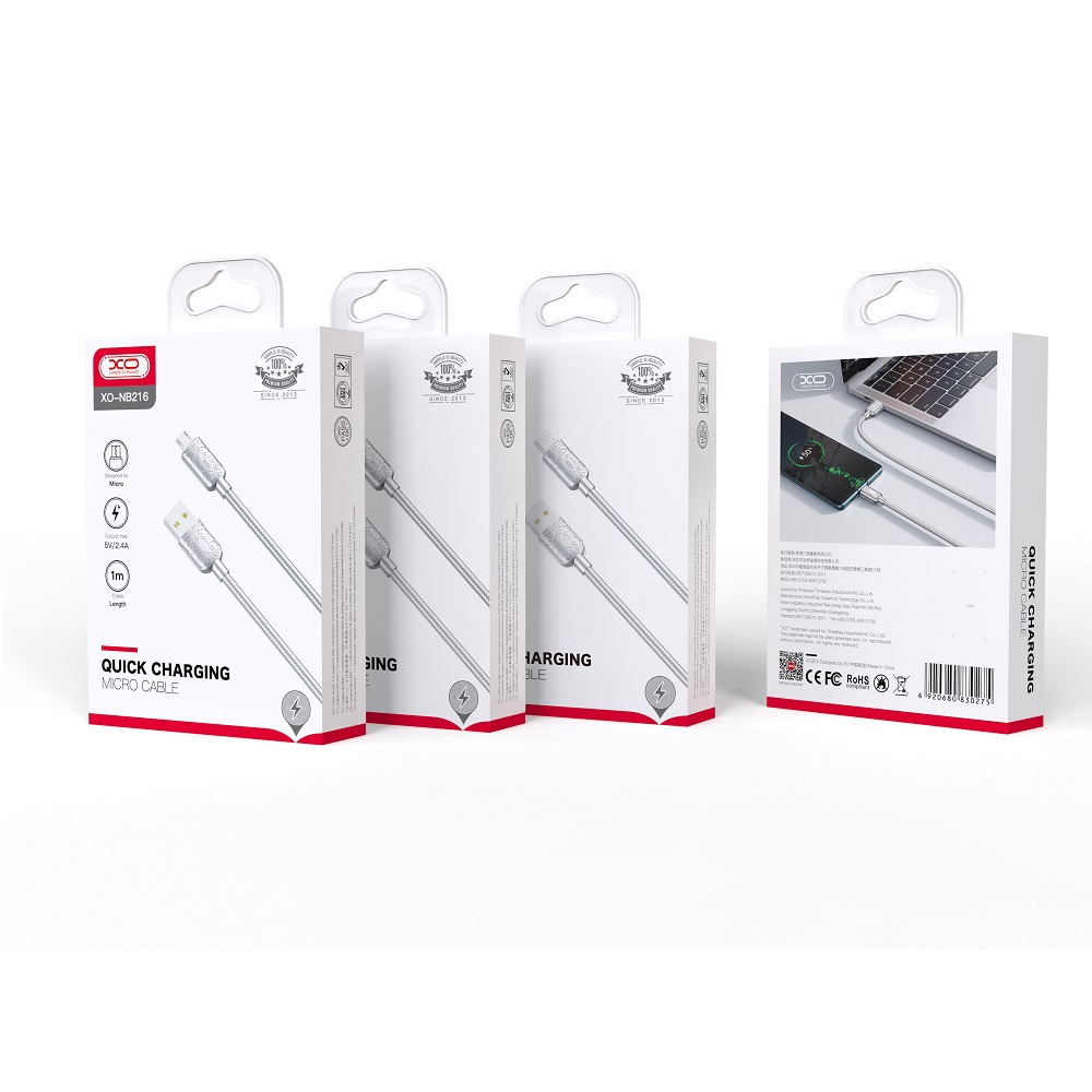 XO kabel NB216 USB - microUSB 1,0 m 2,4A srebrny / 2