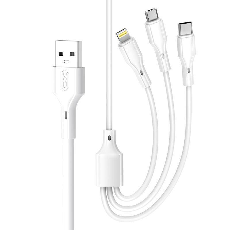 XO kabel NB230 3w1 USB + USB-C + microUSB + Lightning 1,0m 2,4A bia�y