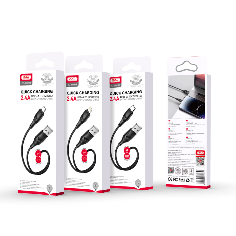 XO kabel NB238 USB - Lightning 1,0 m 2,4A czarny / 2