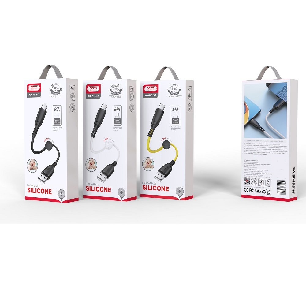 XO kabel NB247 USB - USB-C 0,25 m 6A bia�y / 3