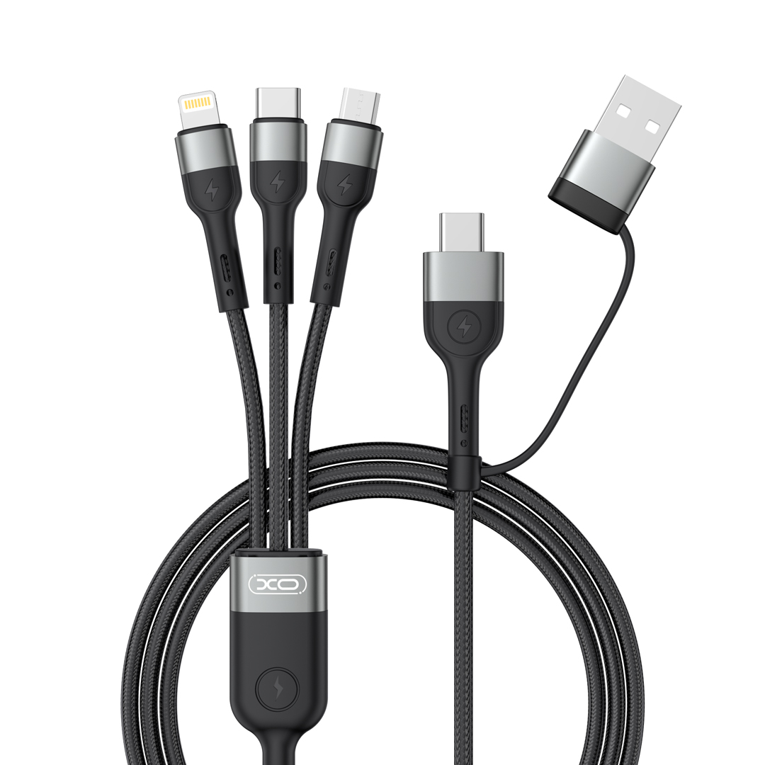 XO kabel NB254 6w1 USB - USB-C + USB-C + microUSB + Lightning 1,2m czarny / 2