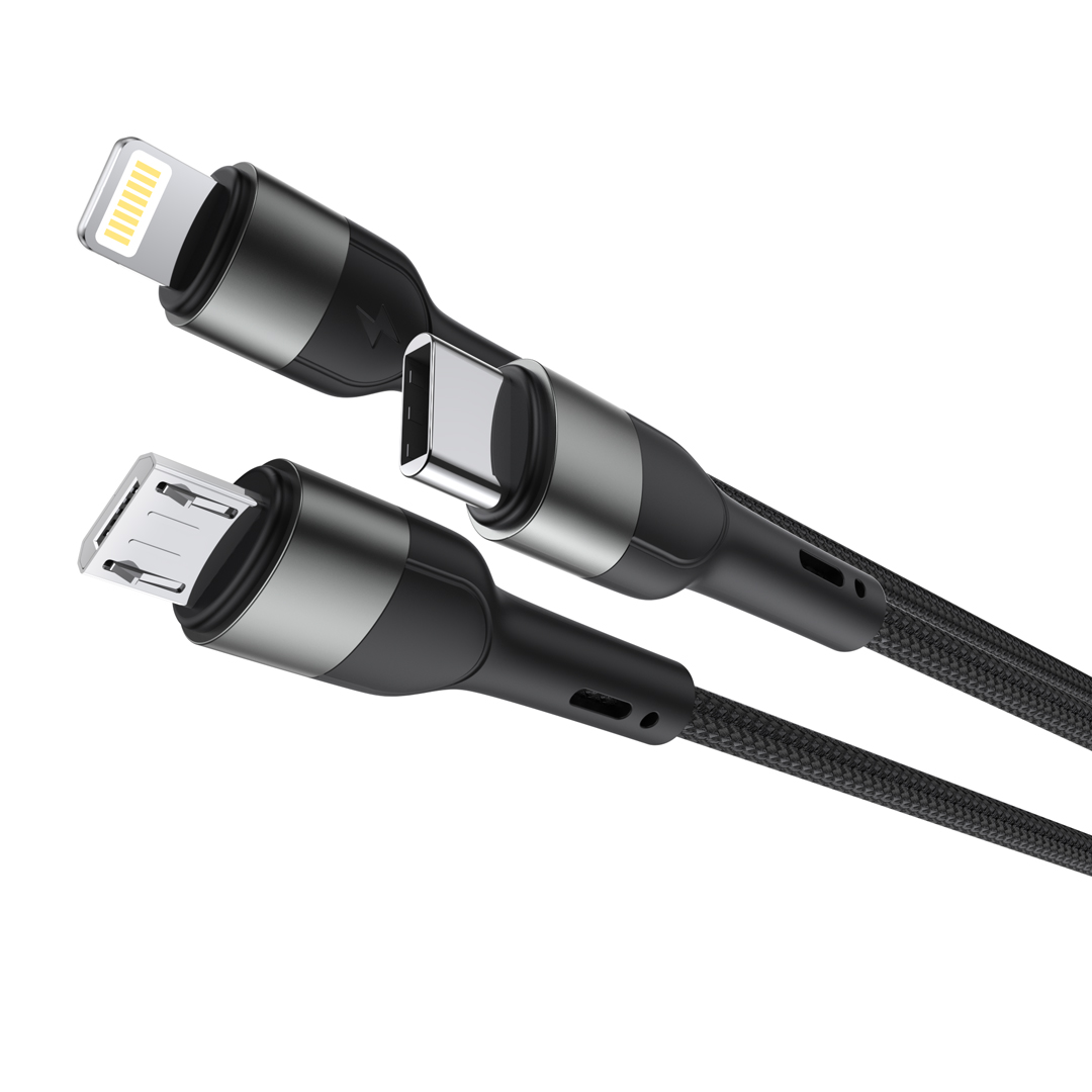 XO kabel NB254 6w1 USB - USB-C + USB-C + microUSB + Lightning 1,2m czarny / 4