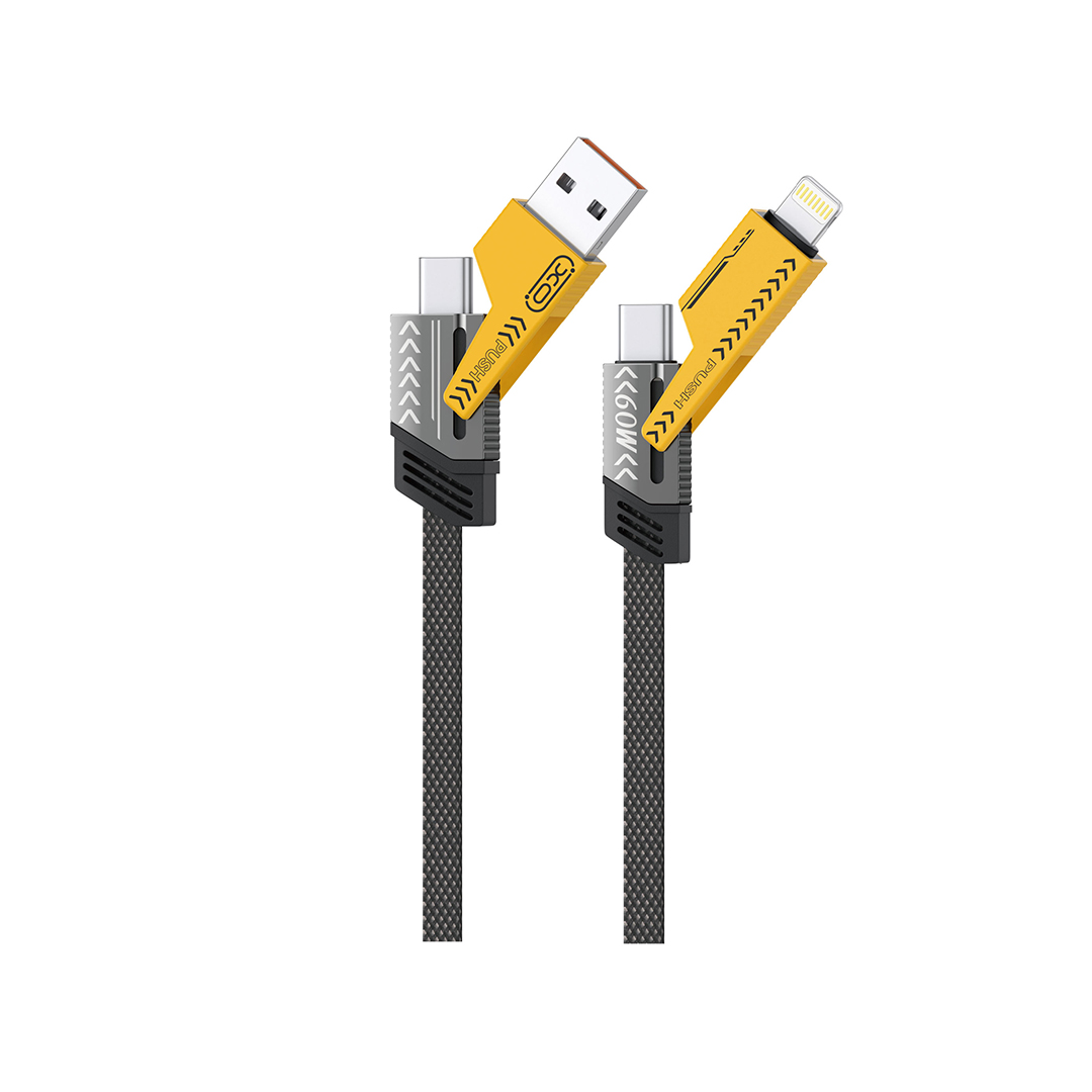 XO kabel NB283 4w1 USB-C - Lightning + USB + USB-C 60W 1,0m szary
