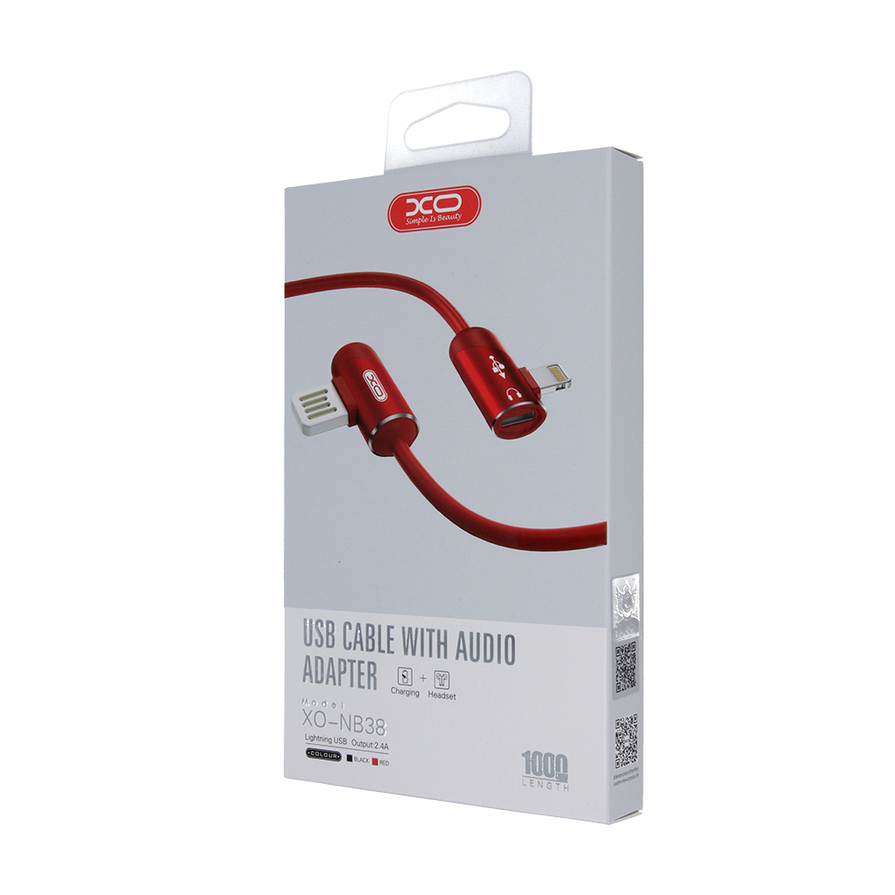 XO Kabel NB38 8-pin czerwony z gniazdem audio 2,4A 1m / 2
