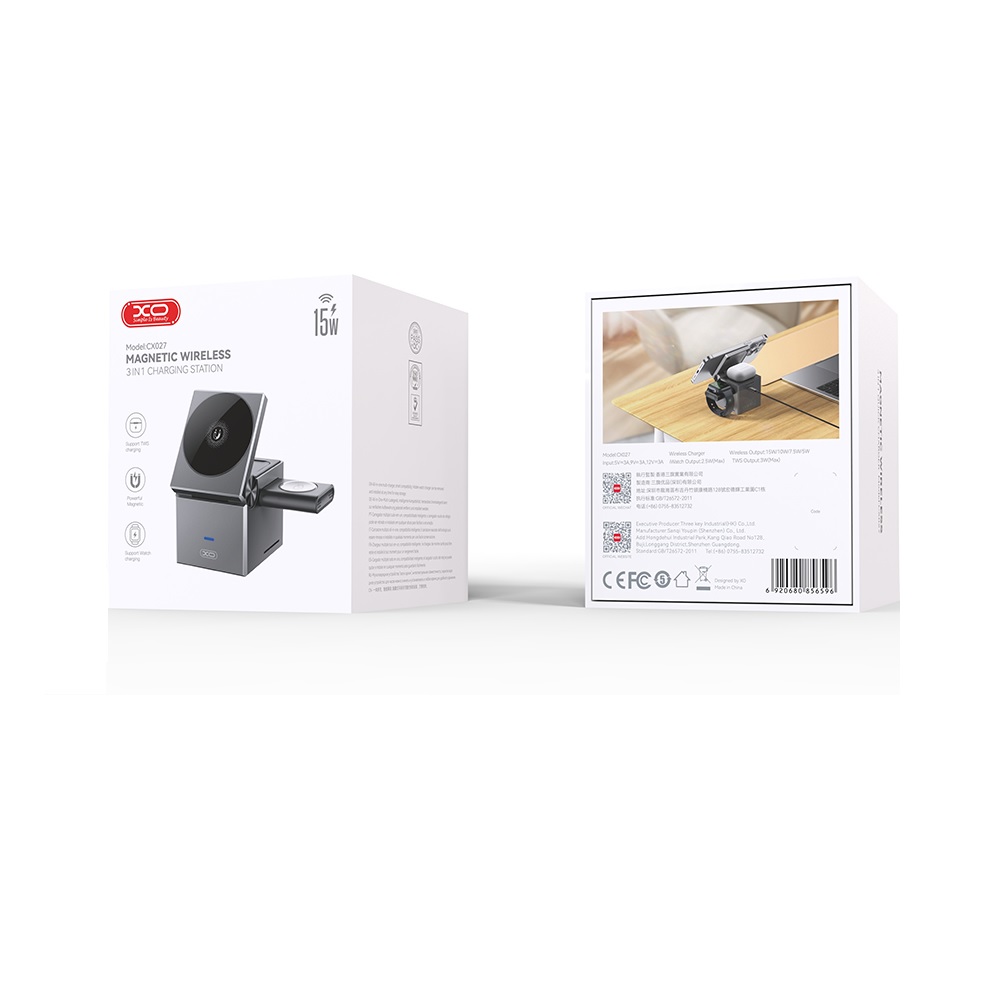 XO �adowarka bezprzewodowa indukcyjna 3w1 CX027 15W czarna / 2