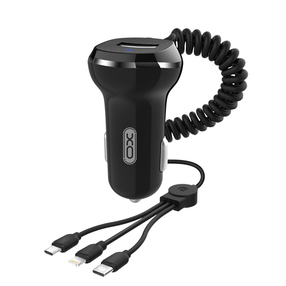 XO �adowarka samochodowa CC16 czarna plus kabel 3w1 1,45m (8-pin/micro/typ-C) 3,1A