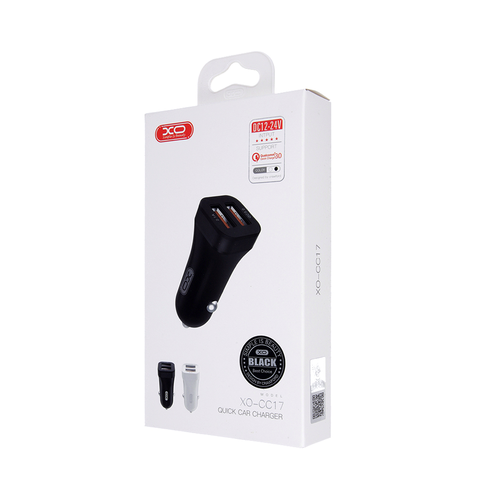 XO �adowarka samochodowa CC17 czarna 2USB QC 3.0 / 4