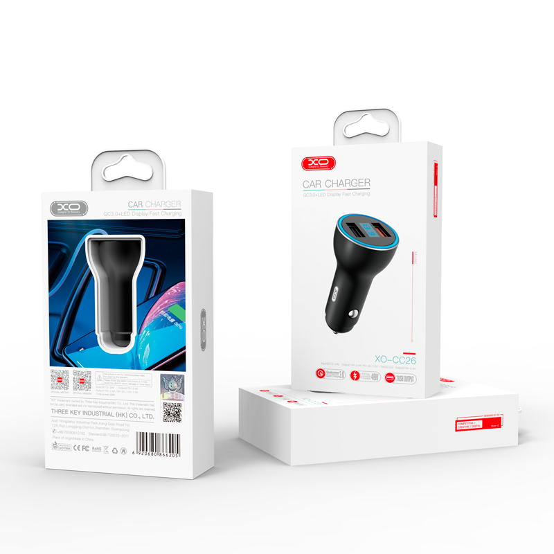 XO �adowarka samochodowa CC26 srebrna 2USB QC 3.0 / 2