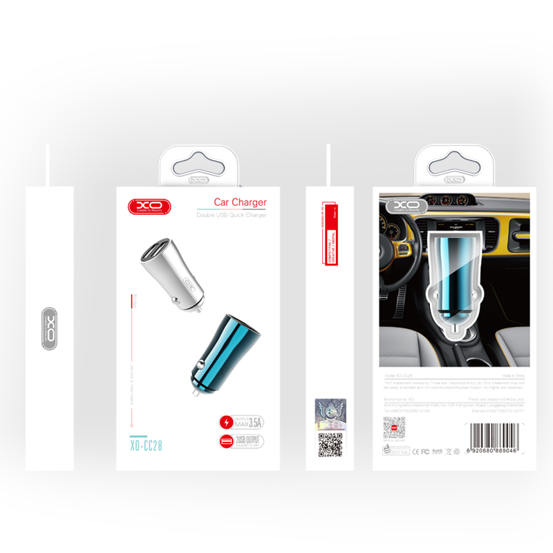 XO �adowarka samochodowa CC28 srebrna 2USB 3,5A / 2