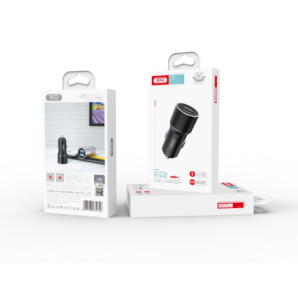 XO �adowarka samochodowa CC30 2x USB 2,4A szara / 2
