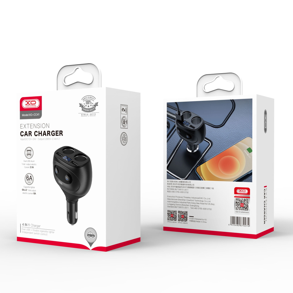XO �adowarka samochodowa CC41 2x USB 3,1A z rozdzielaczem zapalniczki 6A / 5