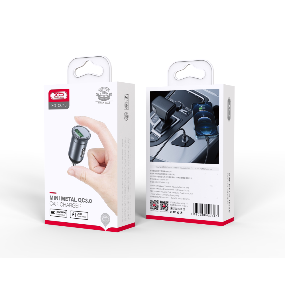XO �adowarka samochodowa CC46 QC 3.0 18W 1x USB szara / 4