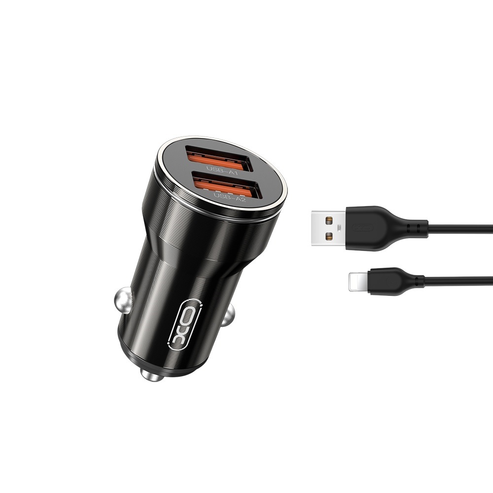 XO adowarka samochodowa CC48 2x USB 2,4A czarna + kabel Lightning