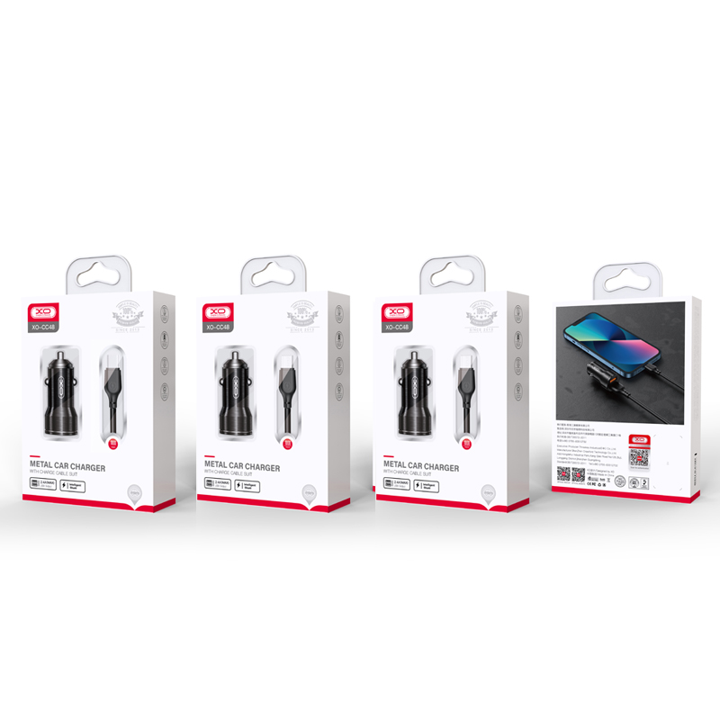 XO �adowarka samochodowa CC48 2x USB 2,4A czarna + kabel Lightning / 3