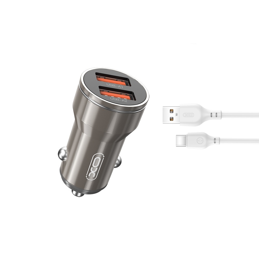 XO �adowarka samochodowa CC48 2x USB 2,4A szara + kabel USB-C