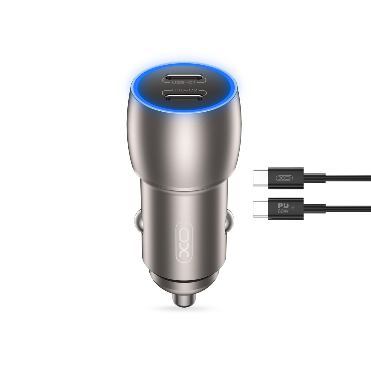 XO �adowarka samochodowa CC51 PD 40W 2x USB-C szara + kabel USB-C - USB-C