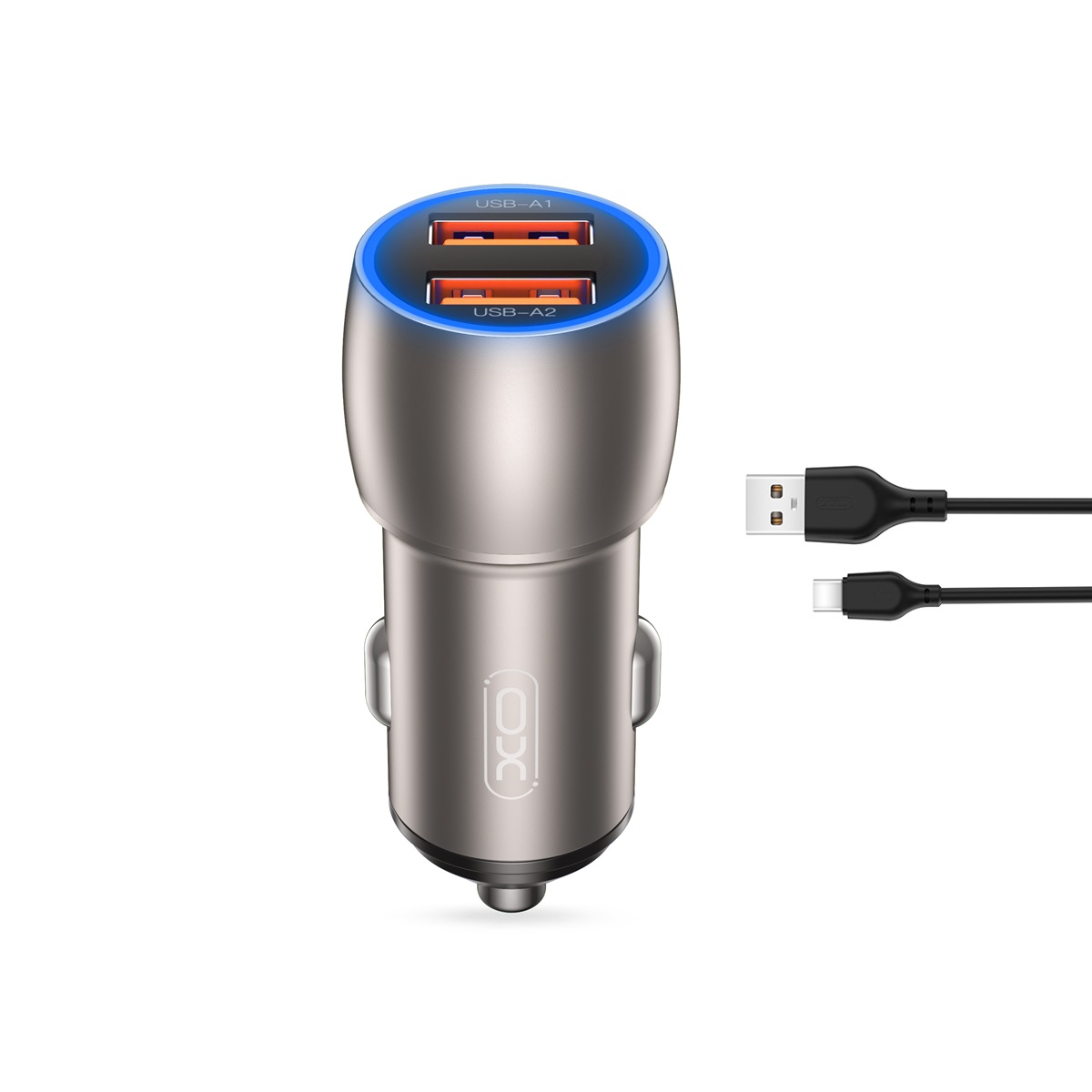 XO �adowarka samochodowa CC52 QC 36W 2x USB szara + kabel USB-C
