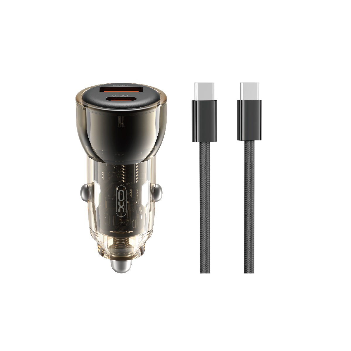 XO �adowarka samochodowa CC60 60W 1x USB 1x USB-C czarna + kabel USB-C - USB-C