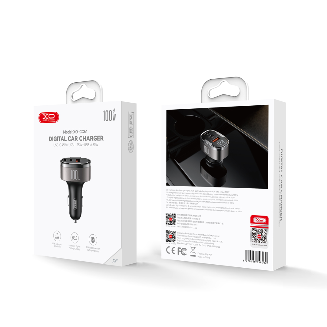 XO �adowarka samochodowa CC61 PD QC 3.0 100W 1x USB1x USB-C 1x Lightning szara / 5