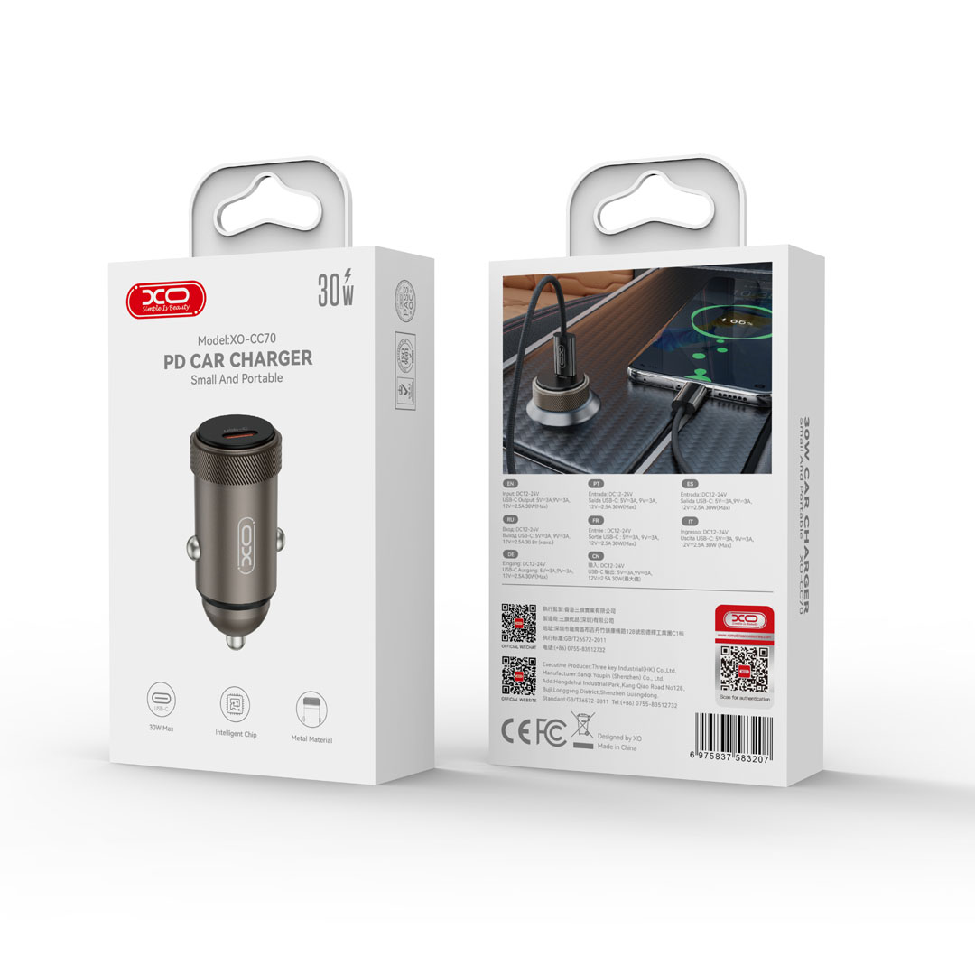 XO �adowarka samochodowa CC70 PD 30W 1x USB-C czarna / 2