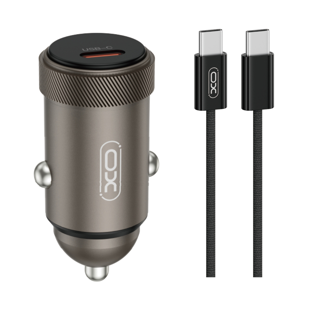 XO �adowarka samochodowa CC70 PD 30W 1x USB-C czarna + kabel USB-C - USB-C