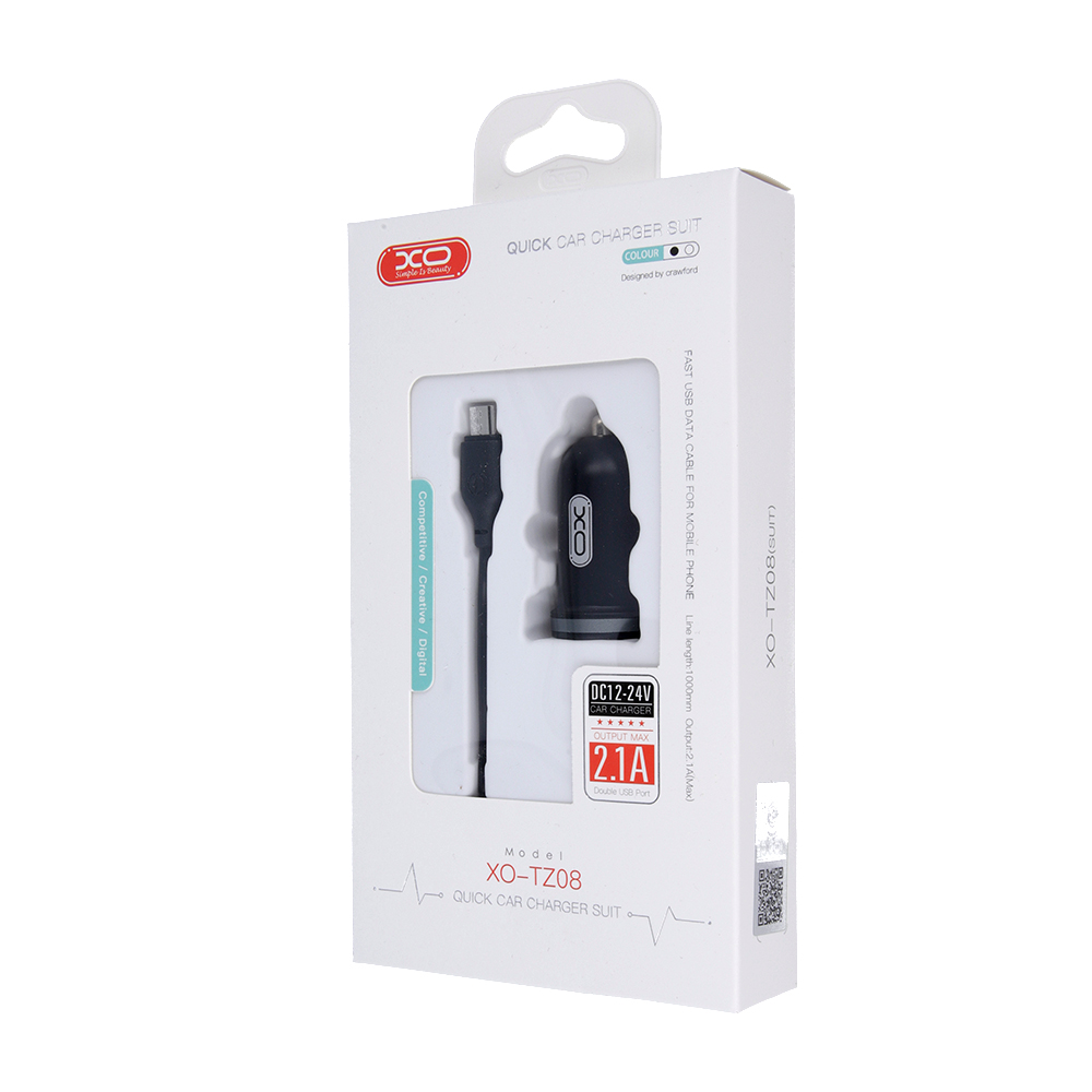 XO �adowarka samochodowa TZ08 czarna 2USB plus kabel micro 2,1A / 2