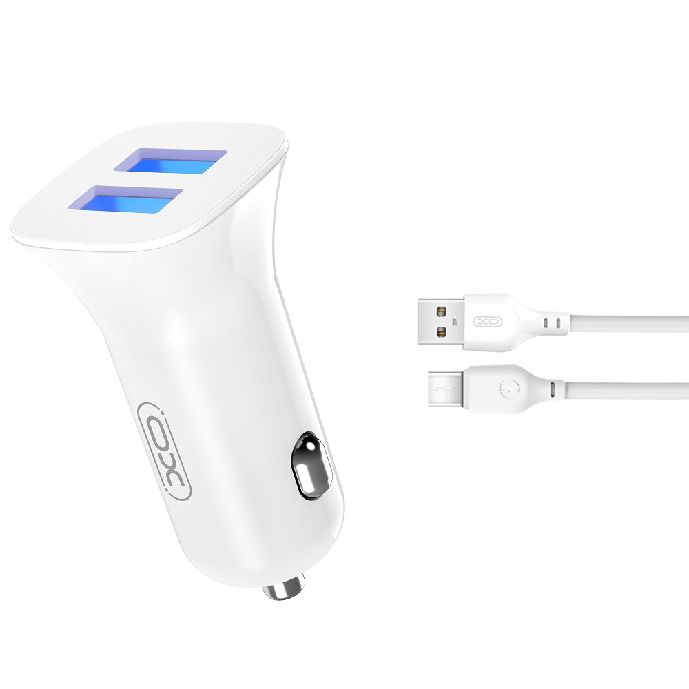 XO �adowarka samochodowa TZ10 2x USB 2,4A bia�a + kabel USB-C