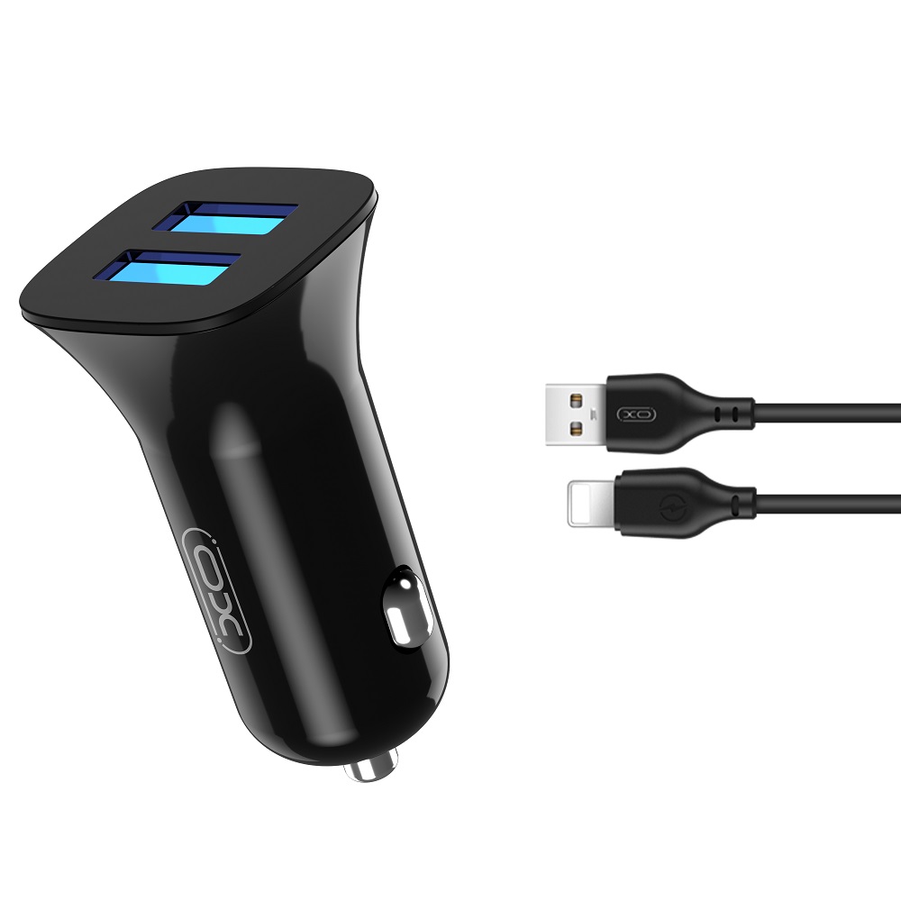 XO �adowarka samochodowa TZ10 2x USB 2,4A czarna + kabel Lightning