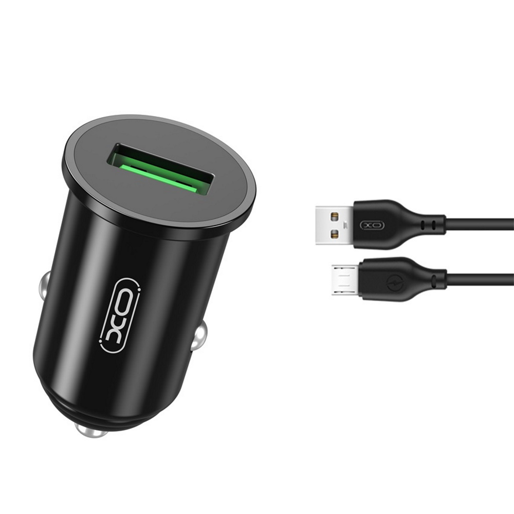 XO �adowarka samochodowa TZ12 czarna 1USB QC plus kabel microUSB 18W