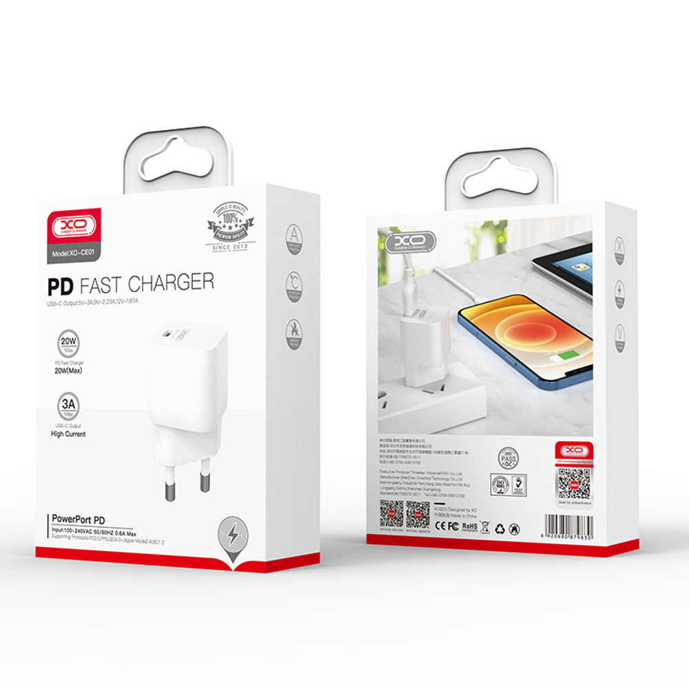 XO �adowarka sieciowa CE01B PD 20W 1x USB-C bia�a / 2