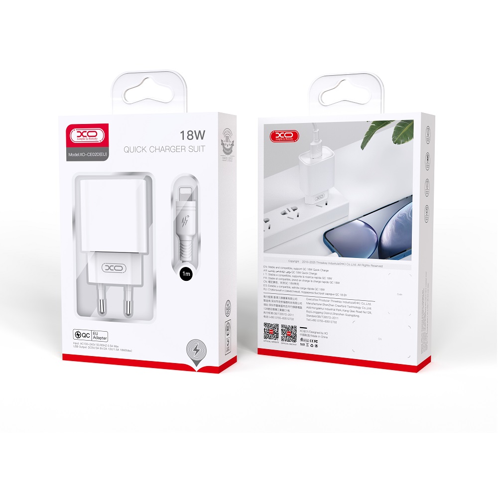 XO �adowarka sieciowa CE02D QC 3.0 18W 1x USB bia�a + kabel microUSB / 4