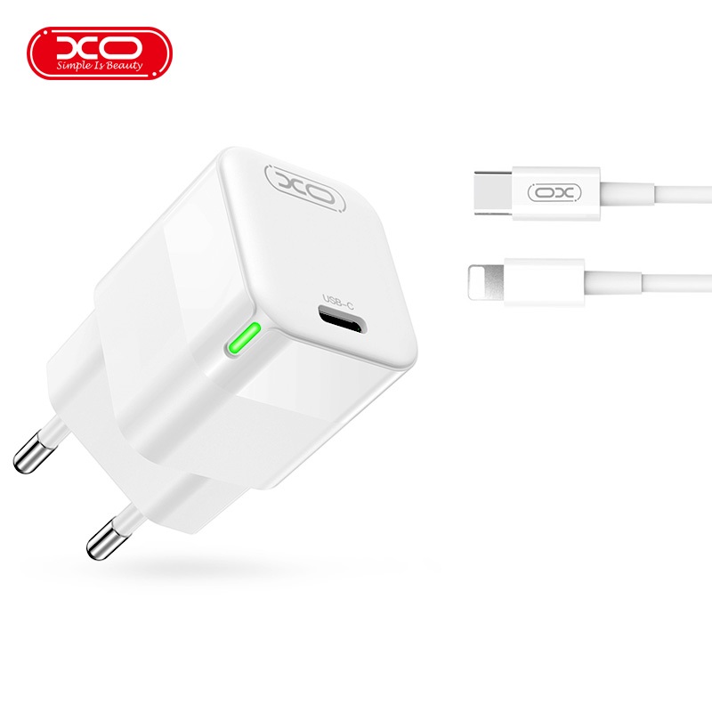 XO adowarka sieciowa CE06 PD 30W 1x USB-C biaa + kabel USB-C - Lightning