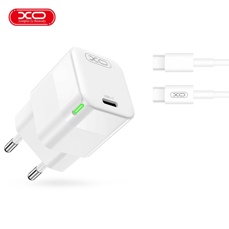 XO adowarka sieciowa CE07 PD 35W 2x USB-C biaa + kabel USB-C - Lightning / 6