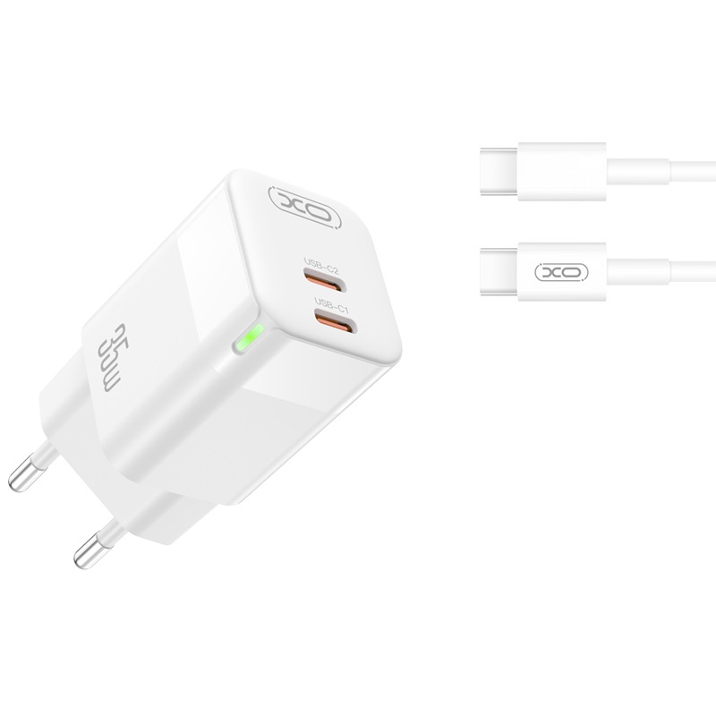 XO �adowarka sieciowa CE07 PD 35W 2x USB-C bia�a + kabel USB-C - USB-C