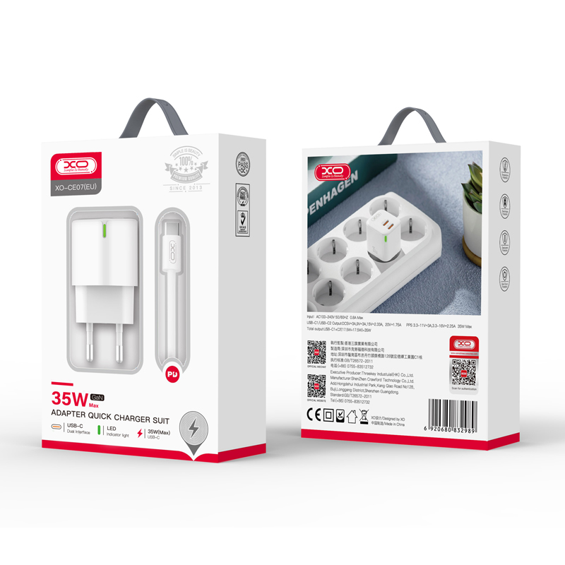 XO �adowarka sieciowa CE07 PD 35W 2x USB-C bia�a + kabel USB-C - USB-C / 2